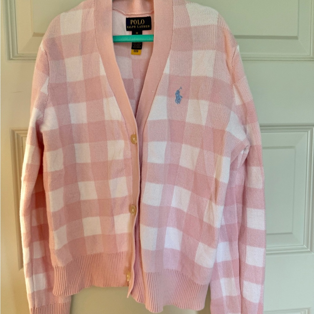 Polo Ralph Lauren Pink and White Knit Cardigan